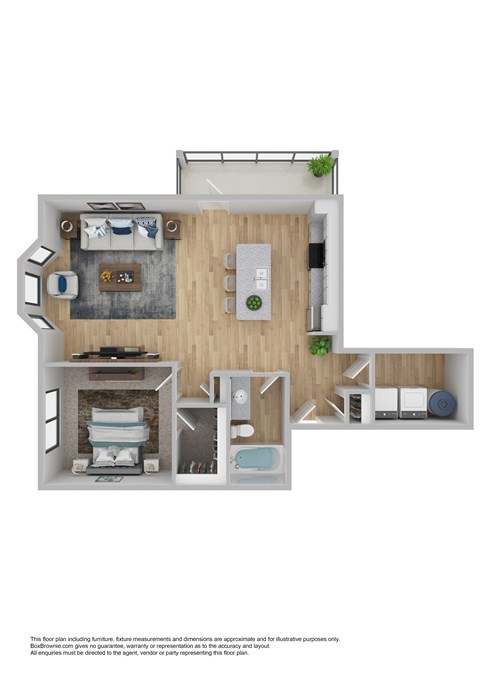Floor plan for 1 bed, 1 bath, 837 sqft
